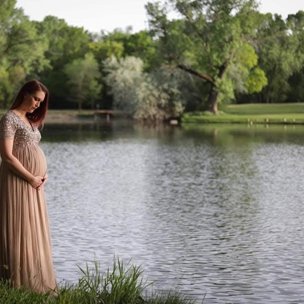 ASOS Maternity Sequin Top Maxi Dress in Gold and Tan - Picture 5 of 11
